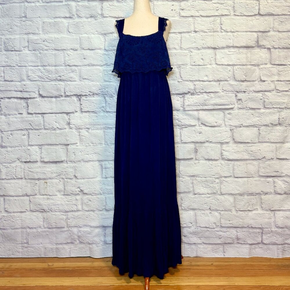 Margaux Riviera Navy Blue Eyelet Maxi Dress